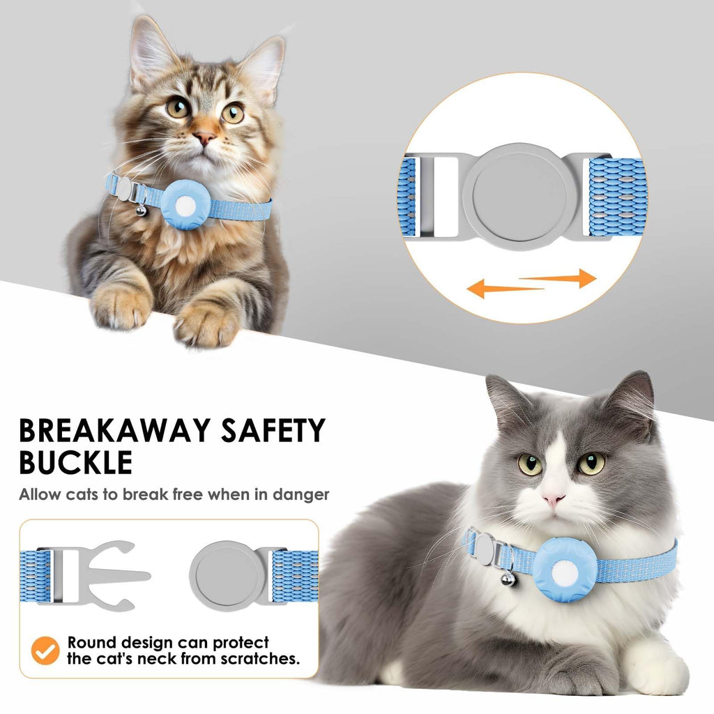 ZFSJTAG GPS Tracker for Cats, Compatible with Apple Find My App (Only iOS), No Monthly Fee Cat Tracker, Waterproof (White Tracker, Blue Cat Collar)