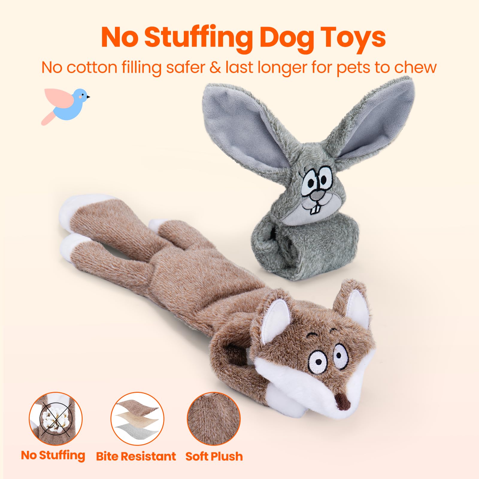 HGB No Stuffing Squeaky Dog Toys, Crinkle Plush Dog Toys to Keep Them Busy