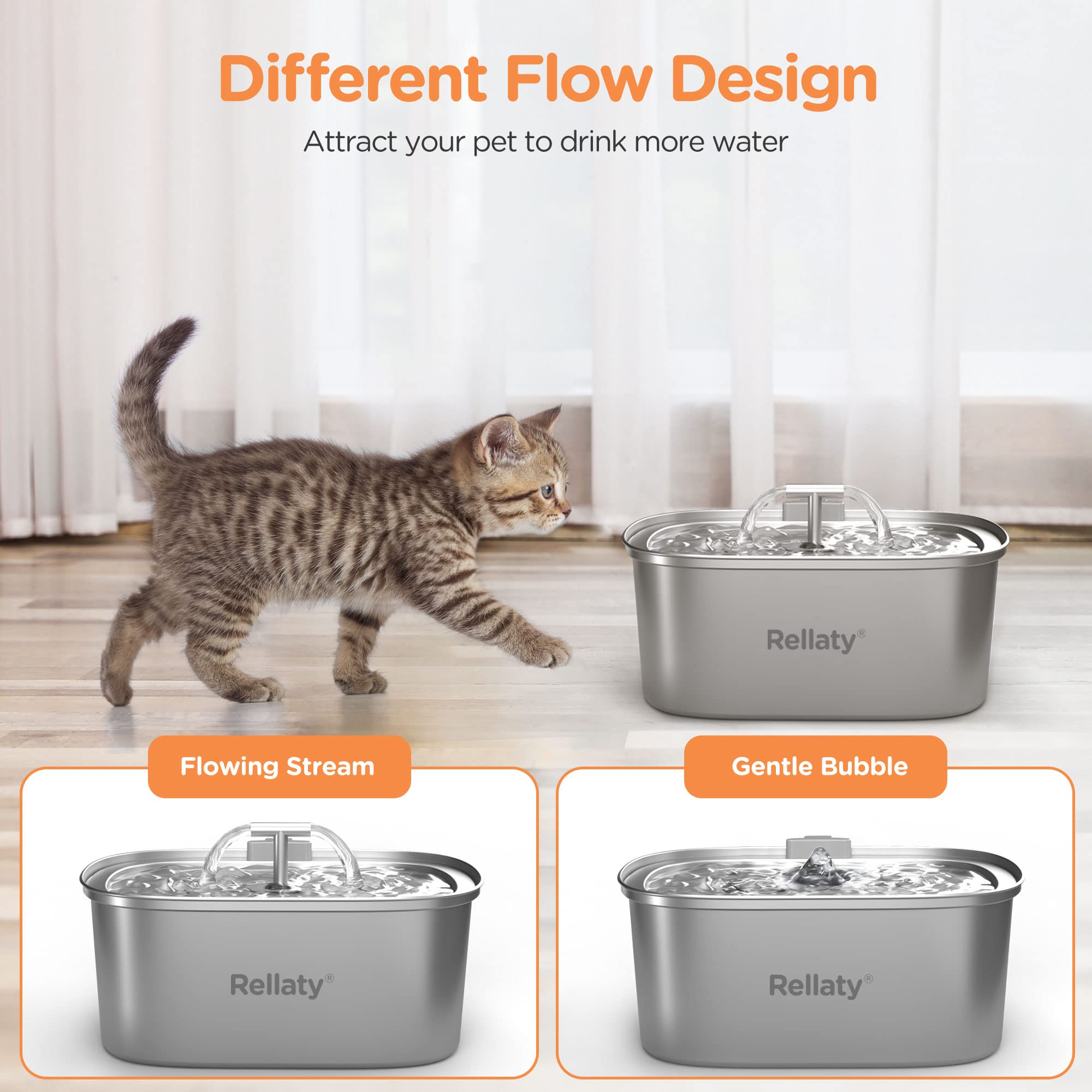 Cat Water Fountain Stainless Steel: Rellaty 3.2L/108oz Pet Water Fountain