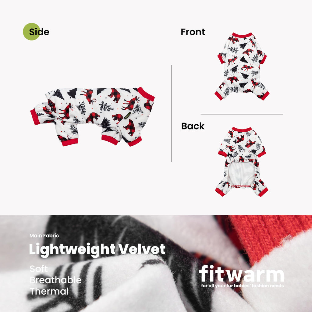 Fitwarm Reindeer Dog Christmas Pajamas, Winter Doggy Clothes for Small Dogs Boy Girl, Fleece Dog Onesie with Feet, Holiday Pet Outfit, Black, White, Red, XXL