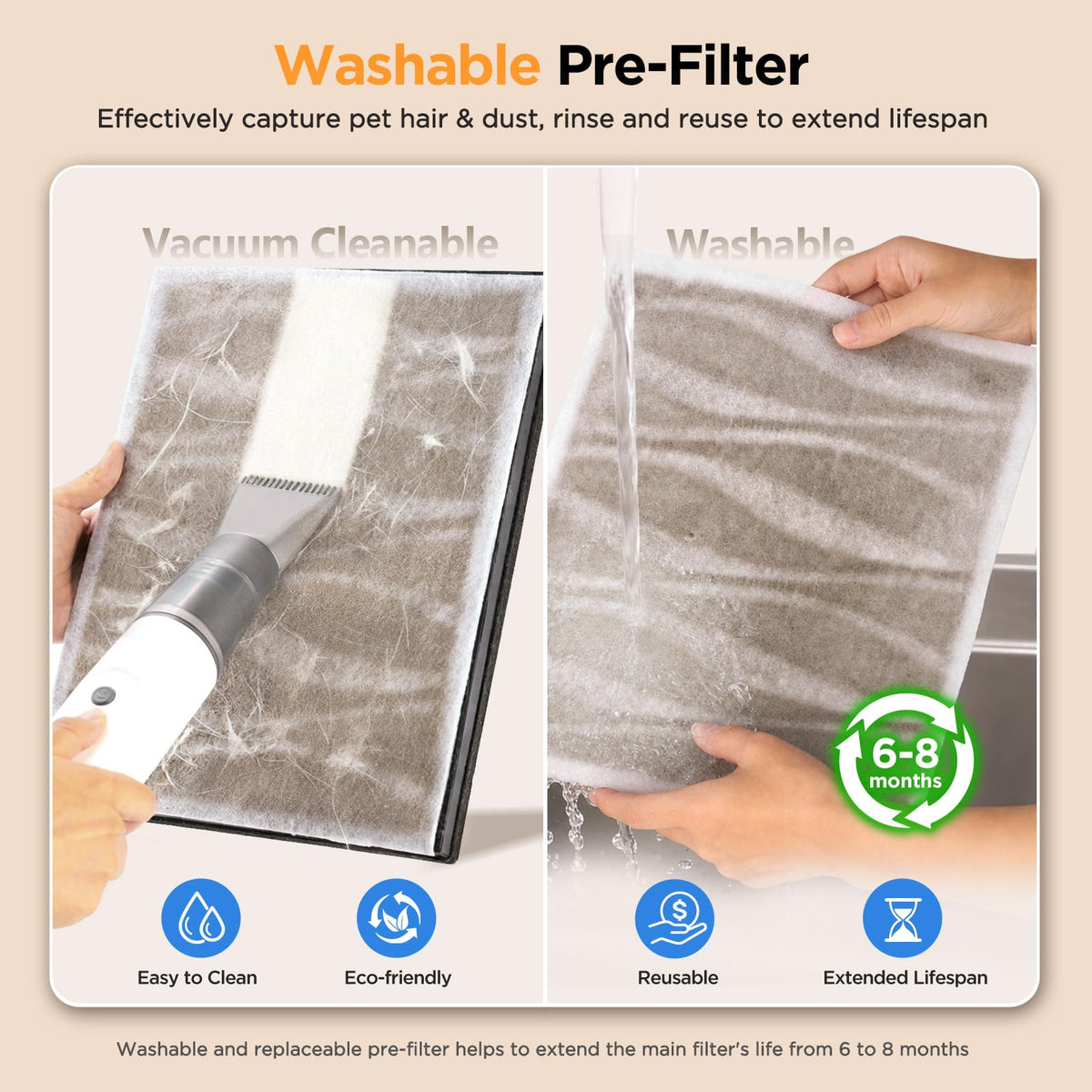 MOOKA Air Purifier for Home Pet Large Room 2800Ft² Dual Washable Pre-Filter