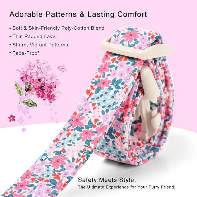 Floral Dog Collar, Cute Girl Dog Collars - Pastel Wildflowers Pattern Spring Summer Puppy Collar, Adjustable Female Dog Collars for Small Medium Large Dogs XL