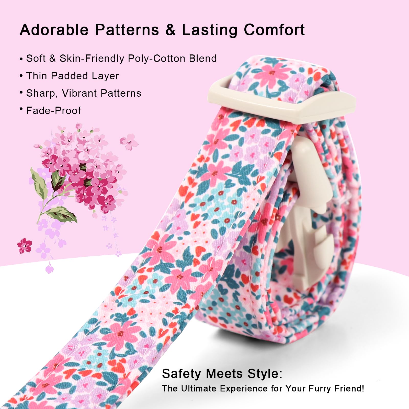 Babole Pet Floral Dog Collar, Cute Girl Dog Collars - Pastel Wildflowers Pattern Spring Summer Puppy Collar, Adjustable Female Dog Collars for Small Medium Large Dogs M