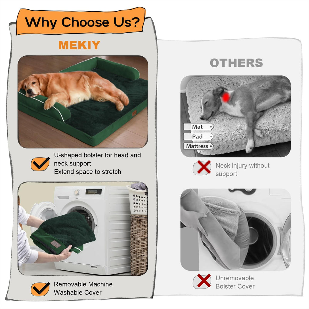 MEKIY Orthopedic Washable Dog Bed with Bolster for Medium to Large Dogs