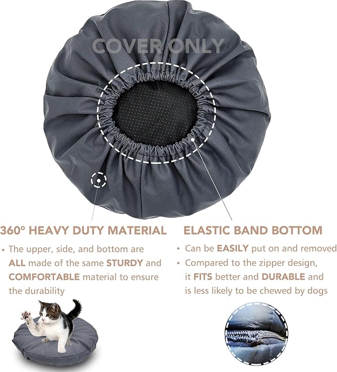 Dog Bed Cover Waterproof Machine Washable Replacement Mattress Protector Pet Bed Round 36x36 Inch Grey Polyester