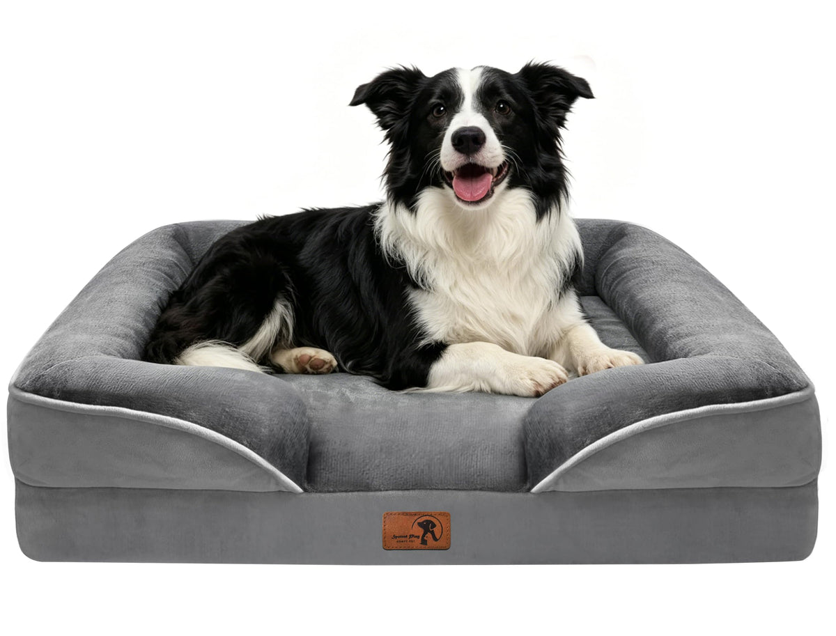 Spotted Play Orthopedic Dog Bed with Sides - Dog Sofa Beds for Extra Large Dogs, Supportive Foam Pet Couch Bed with Washable Removable Cover, Waterproof Lining and Non-Slip Bottom, Grey - XL