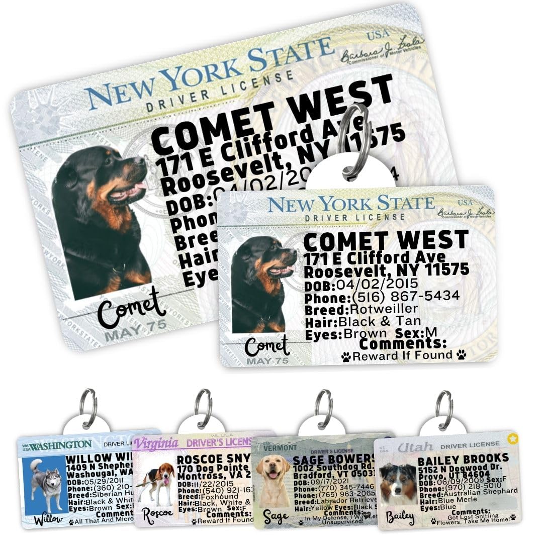 Dog Tags Personalized, Dog ID License Tag for Pets (Arizona, Wallet Card)