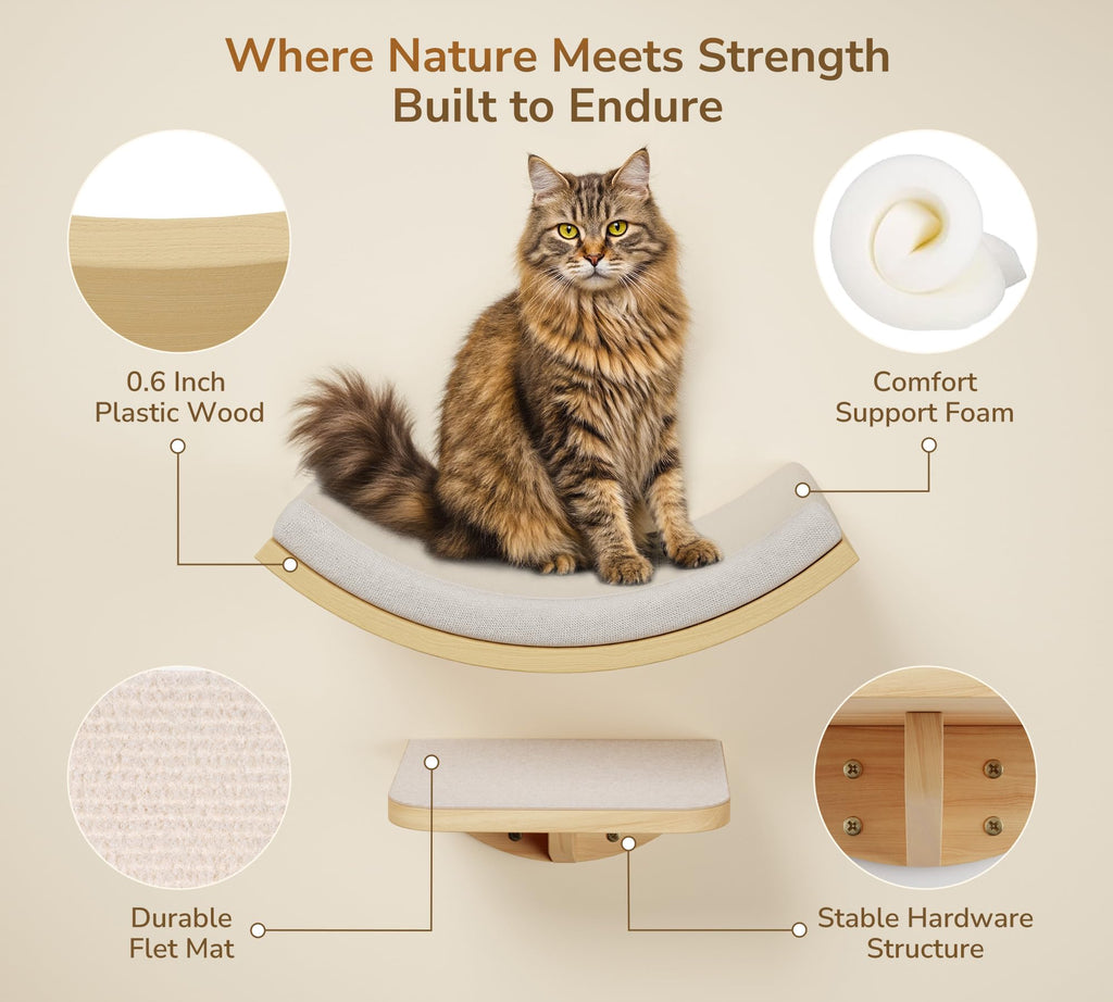 PELUOMOZ Cat Wall Shelf with Curved Hammock Bed, Wall Mounted Cat Perch