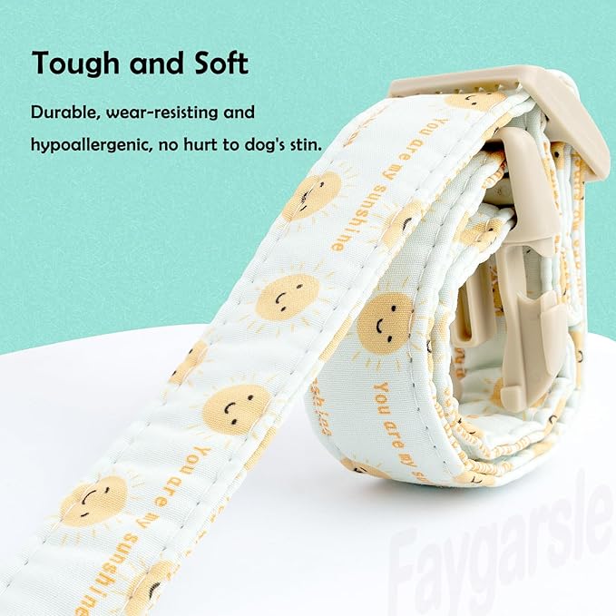 Faygarsle Sunshine Pattern Dog Collar, Adjustable Cotton Fabric, Cute Design for Small Medium Large Dogs, M