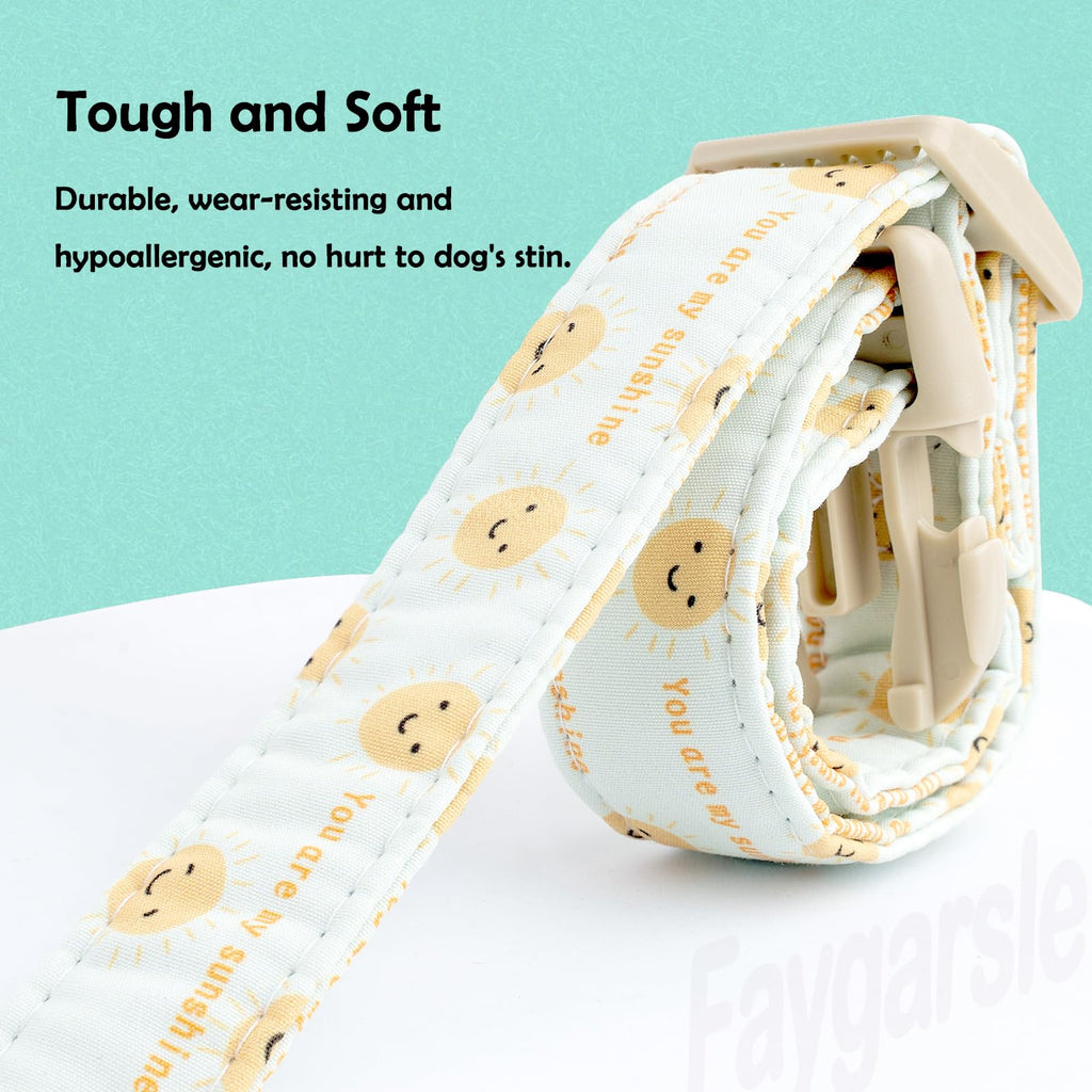 Faygarsle Sunshine Pattern Dog Collar, Adjustable Cotton Fabric, Cute Design for Small Medium Large Dogs, L
