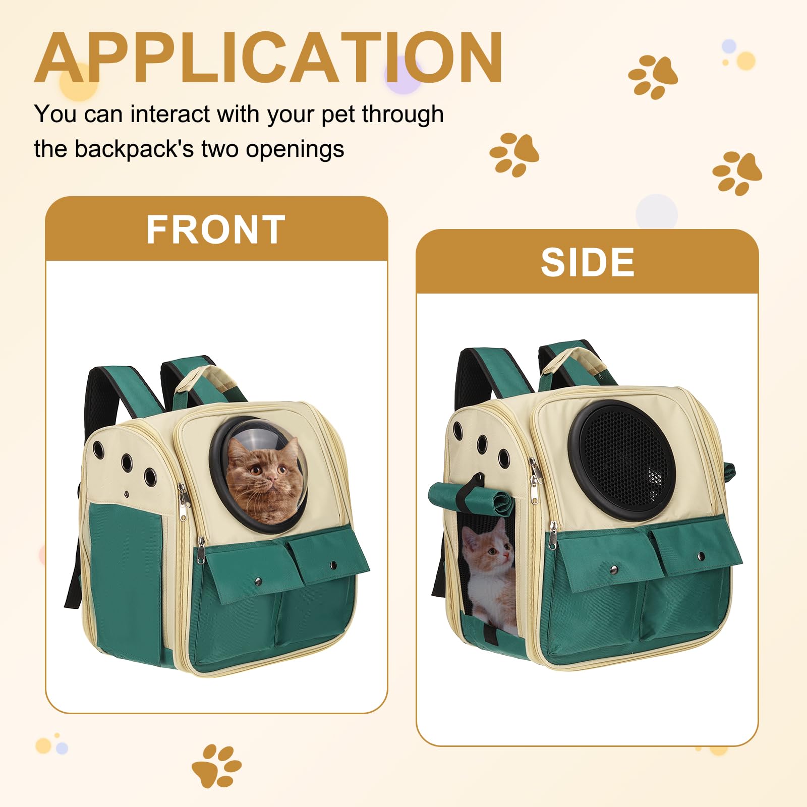 PETAXCELL Pet Backpack Carrier, Portable and Ventilated, Oxford Cloth, Dogs Cats and Small Animals Travel Bag 12.99", (Khaki Green, 1 Pcs), Intended for Hiking/Camping/Traveling
