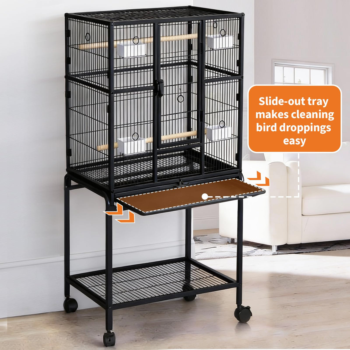 GarveeHome 62.6" H Large Bird Cage, Bird Cage with Rolling Storage Stands, Feed Bowls, Wide Tall Parrot Cage for Parakeets, Conures, Cockatiel, Cockatoo