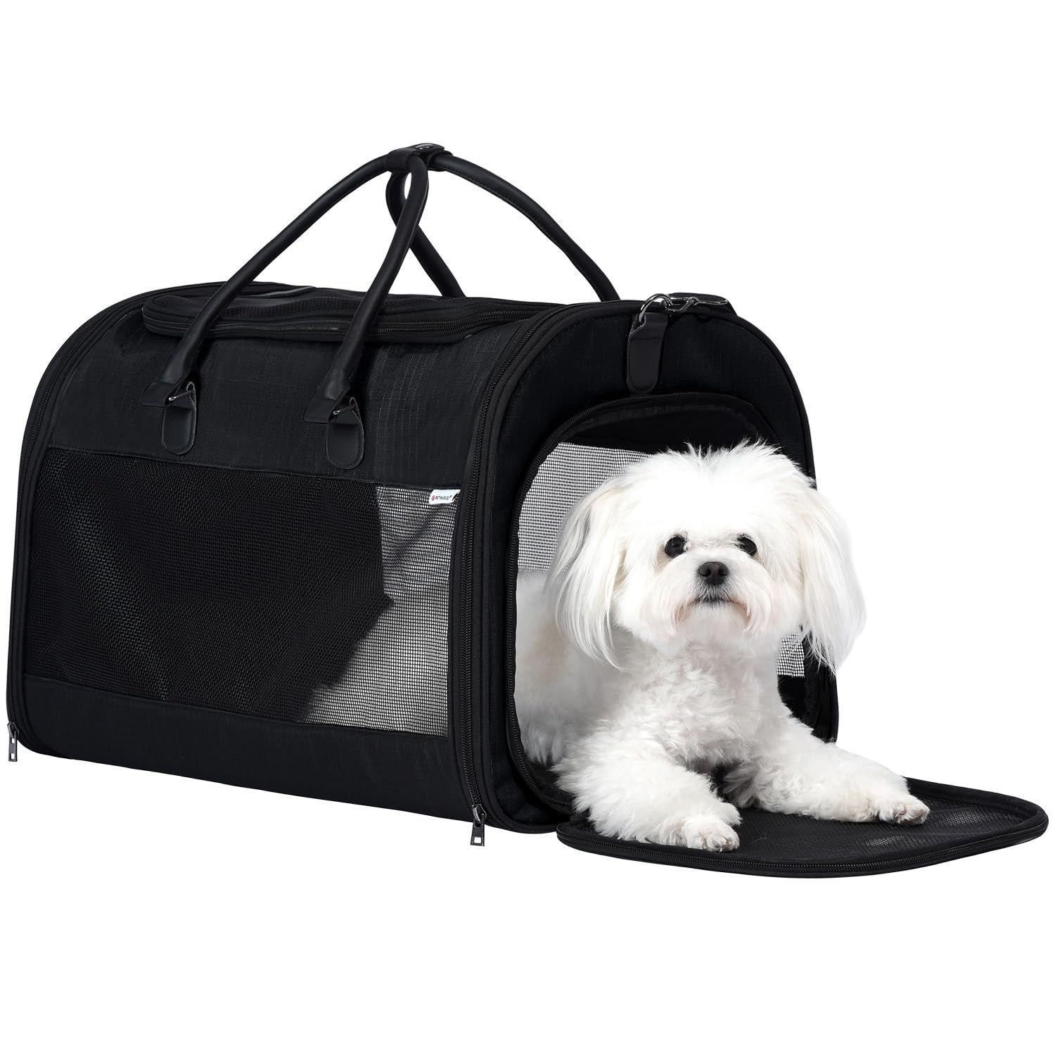PET MARVEL Cat Carrier Soft Sided Large for Pet Dogs up to 25 Lbs, Airline Approved Mesh Pet Travel Bag, Breathable Bite-Resistant Fabric with Removable Washable Mat