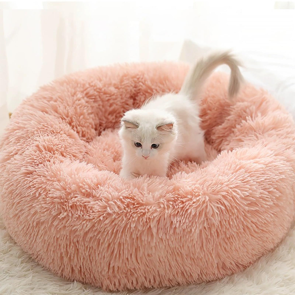 Dog Bed for Small Medium Large Dogs Cats, 20 inch Calming Washable-Round Cozy Soft Pet Bed for Puppy and Kitten with Slip-Resistant Bottom