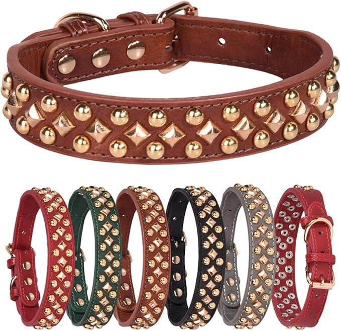 haoyueer Spiked Dog Collar Soft Pu Leather Mushrooms Rivet Spike Studded Puppy Adjustable Pet Collars for Small Breeds (L, Grey3)