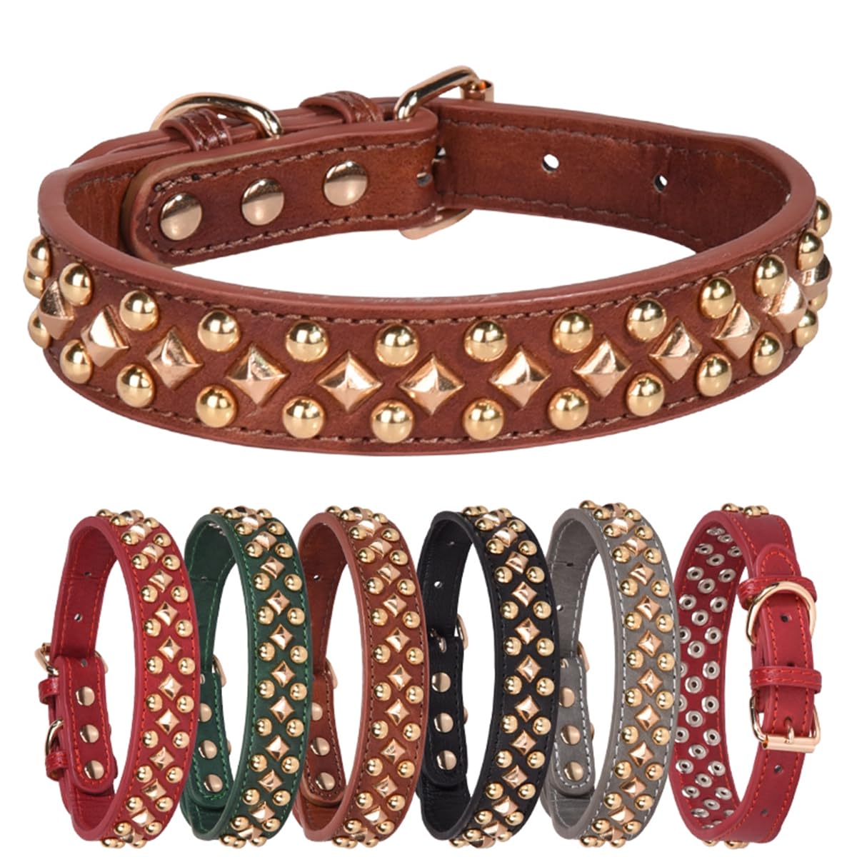 haoyueer Spiked Dog Collar Soft Pu Leather Mushrooms Rivet Spike Studded Puppy Adjustable Pet Collars for Small Breeds (S, Grey3)