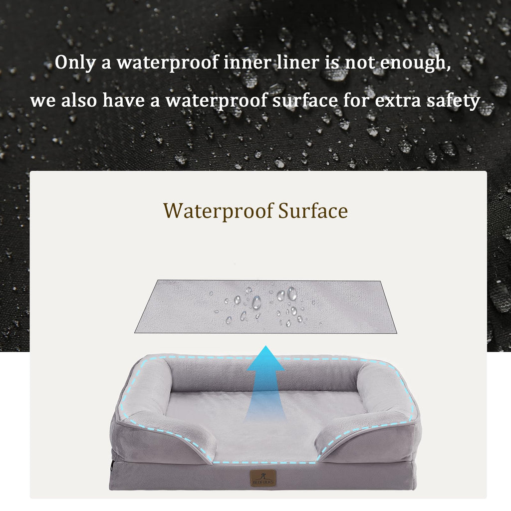 Bedfolks Orthopedic Dog Bed XXL, Waterproof Dog Sofa Bed for Giant Dogs, Egg Foam Pet Couch Bed with Removable Washable Cover and Nonslip Bottom, Light Grey