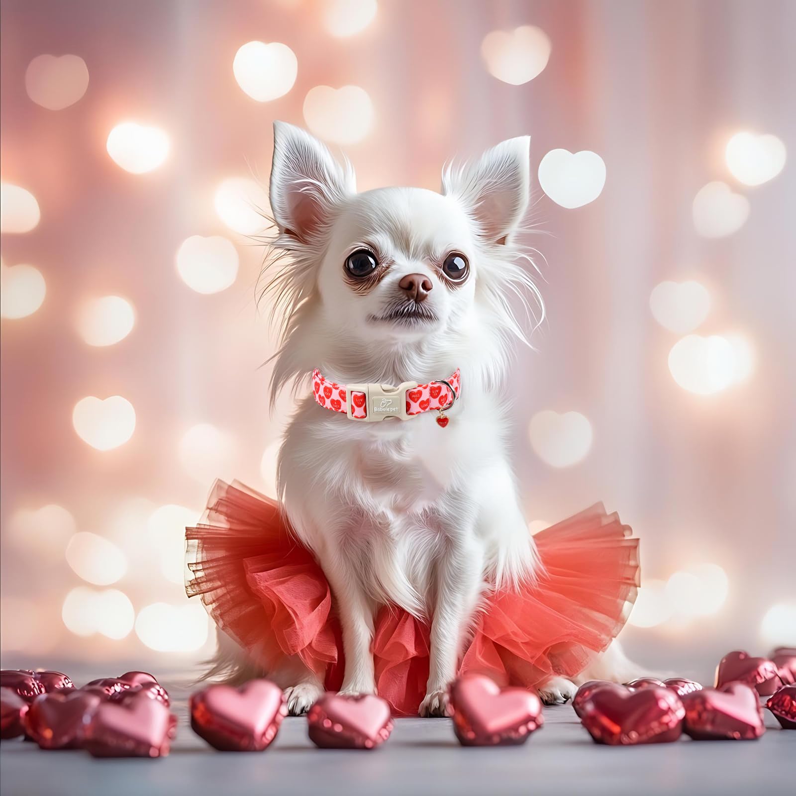 Babole Pet Valentines Dog Collar for Large Dogs - Valentine Red Conversation Hearts Dog Collars, Love Boy Girl Dogs Collars, Lightweight Adjustable Cute Puppy Collar with Quick-Release Buckle L