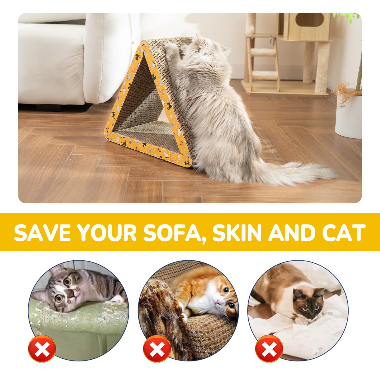 Cat Scratcher, Cat Scratching Board - Foldable Triangle 6-Sided Cardboard