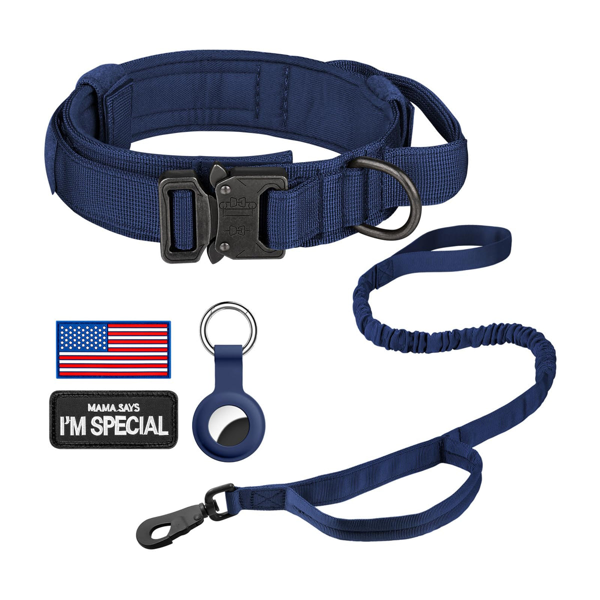 DAGANXI Tactical Dog Collar, Adjustable Military Training Nylon Dog Collar with Control Handle and Heavy Metal Buckle for Medium and Large Dogs, with Patches and Airtags Case (L, Pink)