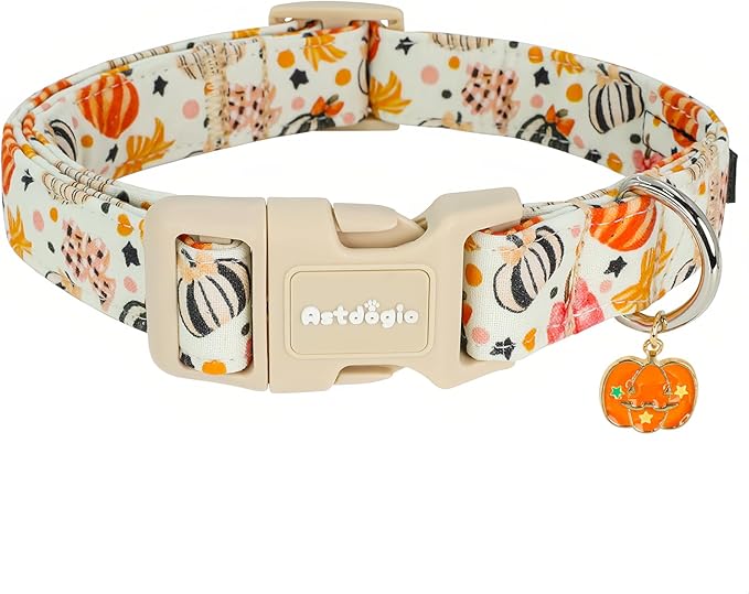 Astdogio Halloween Dog Collars, Fall Dog Collar for Dogs, Fun Multi-Color Pumpkin Dog Collars for Large Dogs, Adjustable Cotton Large Dog Collar Puppy Collar for Halloween & Thanksgiving — XS