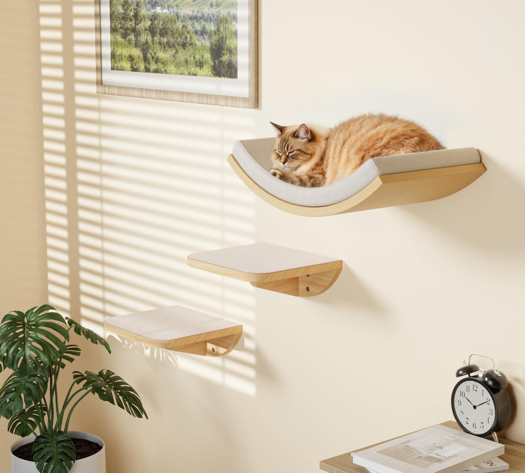 PELUOMOZ Cat Wall Shelf with Curved Hammock Bed, Wall Mounted Cat Perch