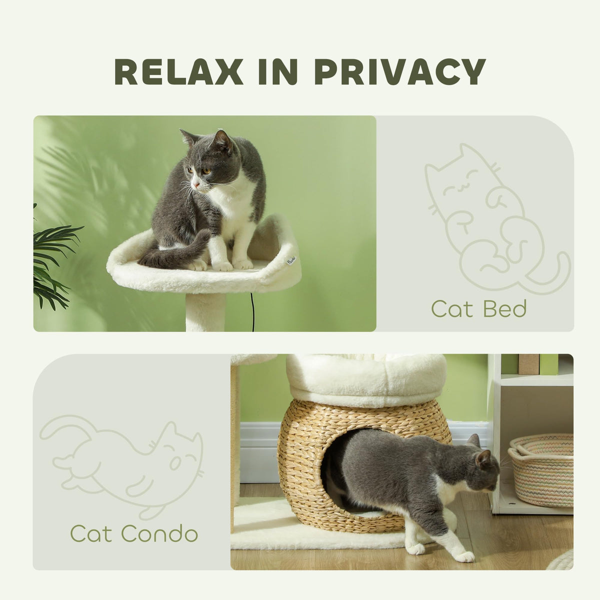 PawHut 31" Cat Tree for Indoor Cats w/Sisal Scratching Posts Cream White