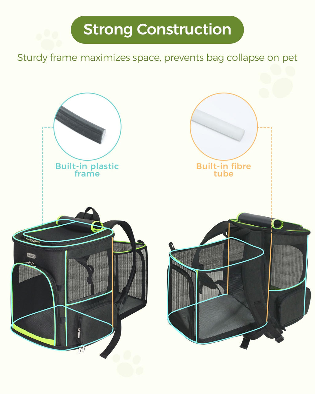 BAGLHER Expandable Cat Carrier Backpacks, Retractable Pet Carrier Backpack for Small Dogs & Cats with Breathable Mesh, Travel Bag Up to 18 Lbs for Hiking Camping Outdoor - Black