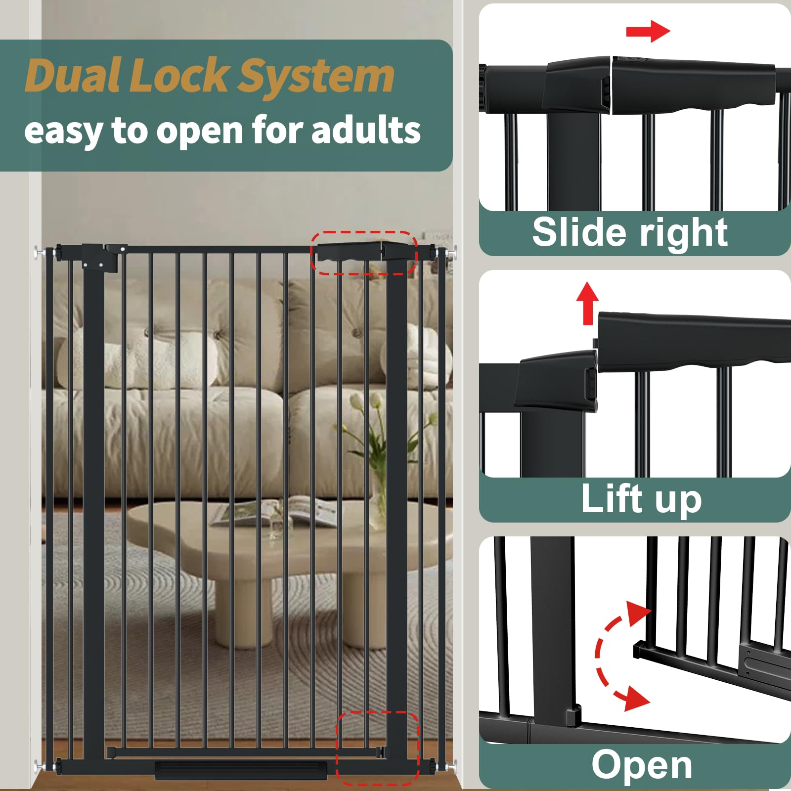 AiWMGL 40.55" Tall, 45.86-53.74 Inch Wide, 1.37" Ultra Narrow Spacing Dog Pet Baby Gate Indoor for Doorway Hallway, Pressure Mounted 46 47 48 49 50 51 52 53 Inches Wide Black
