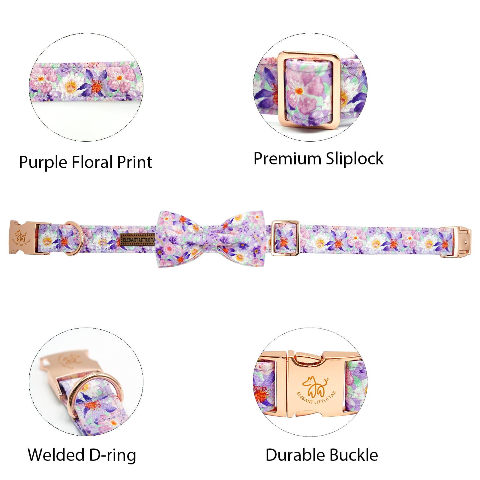Elegant little tail Dog Collar, Rose Print Pet Collar Summer Dog Collar Durable Metal Buckle Dog Collars Cotton Pet Adjustable Dog Collars for Large Dogs