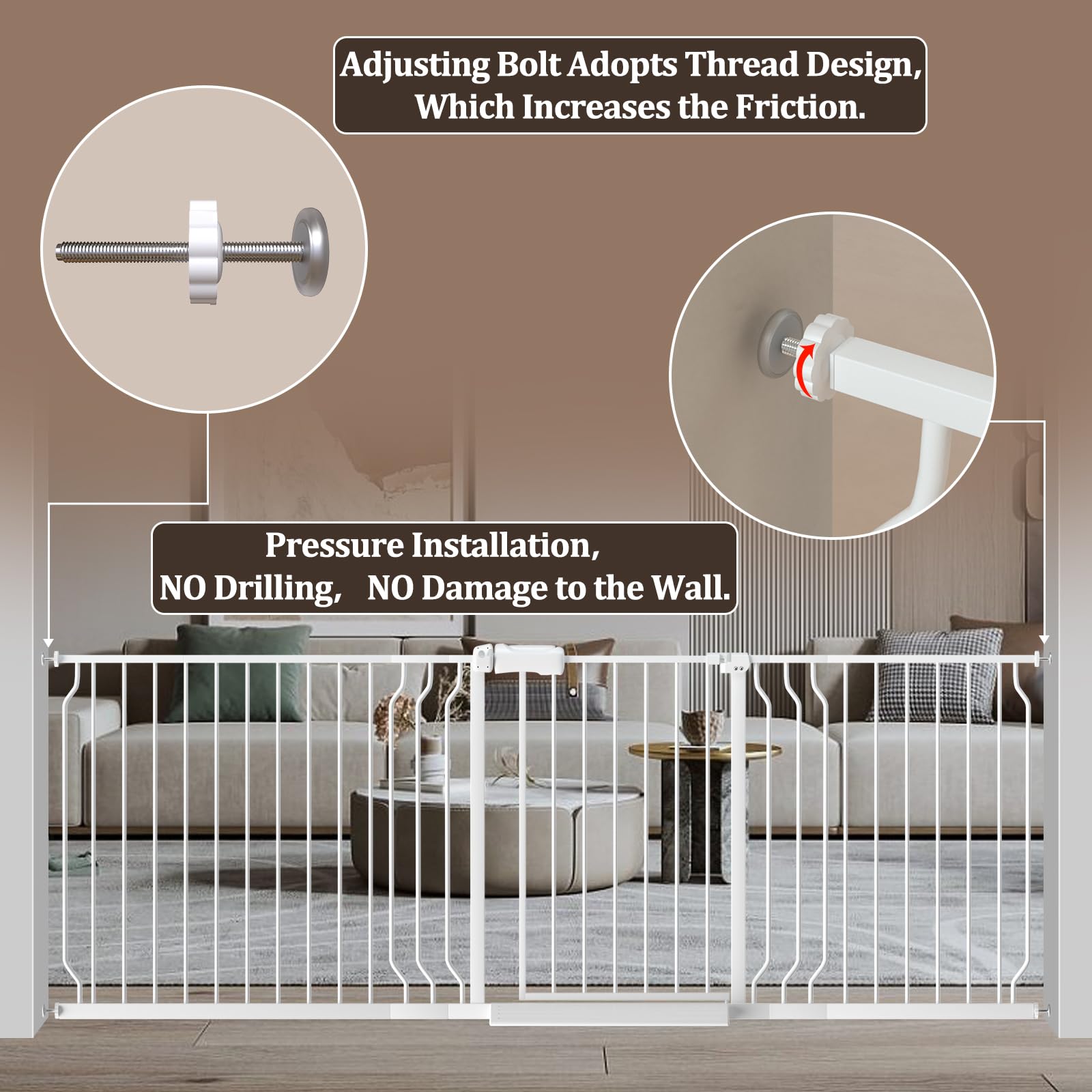 WAOWAO 85.83-95.25" Extra Wide Baby Gate Pressure Mounted 30" Tall White