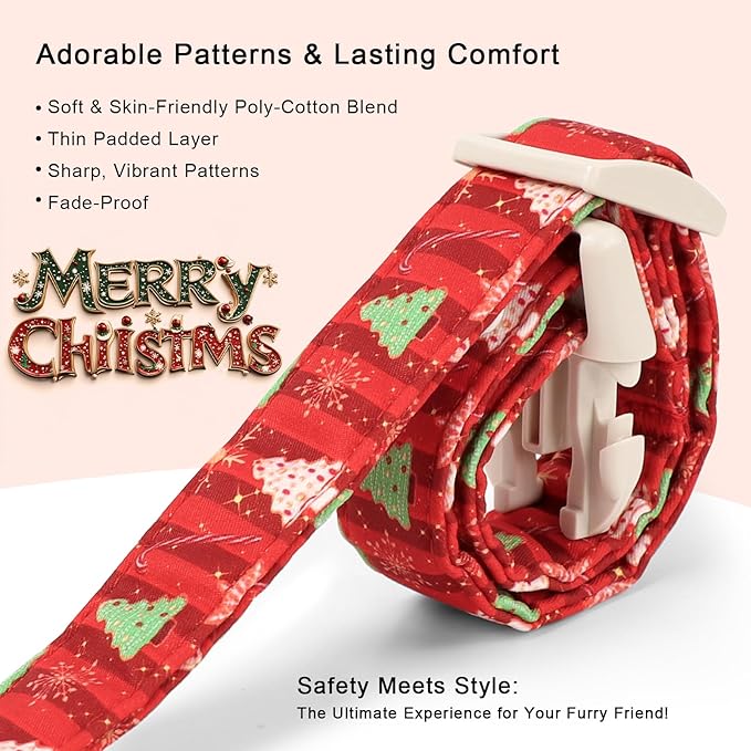 Babole Pet Christmas Dog Collar - Cute Red Christmas Tree Festive Puppy Collar with Safety Buckle, Soft Adjustable Holiday Dog Collars for Small Medium Large Dogs XS