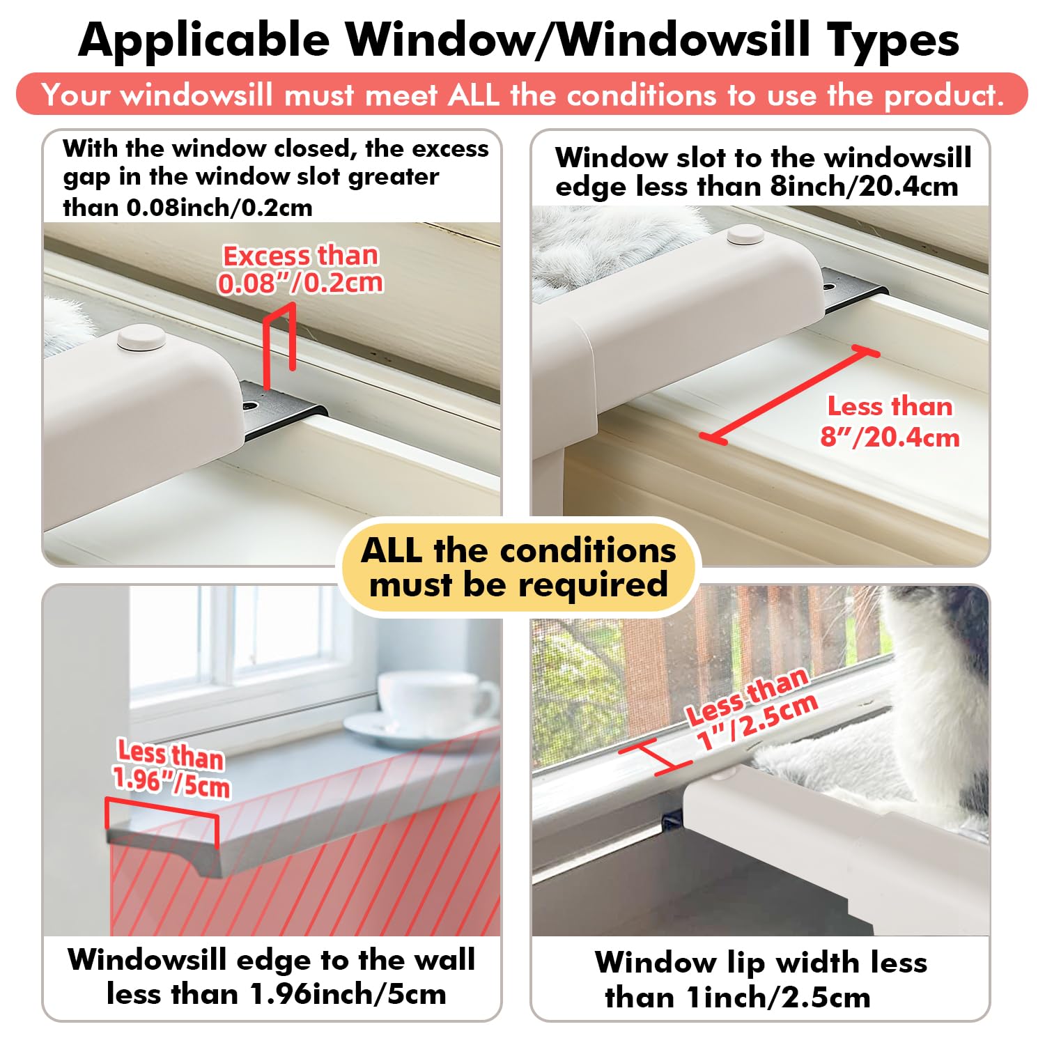 Zoratoo Windowsill Cat Perch, One-Step Sliding Adjustment Cat Hammock, XL