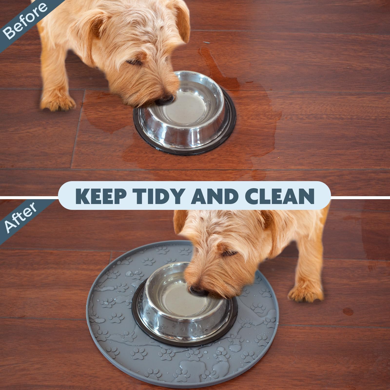 SUNLAND Silicone Pet Food Mat Dog Cat Feeding Bowl Mats Grey