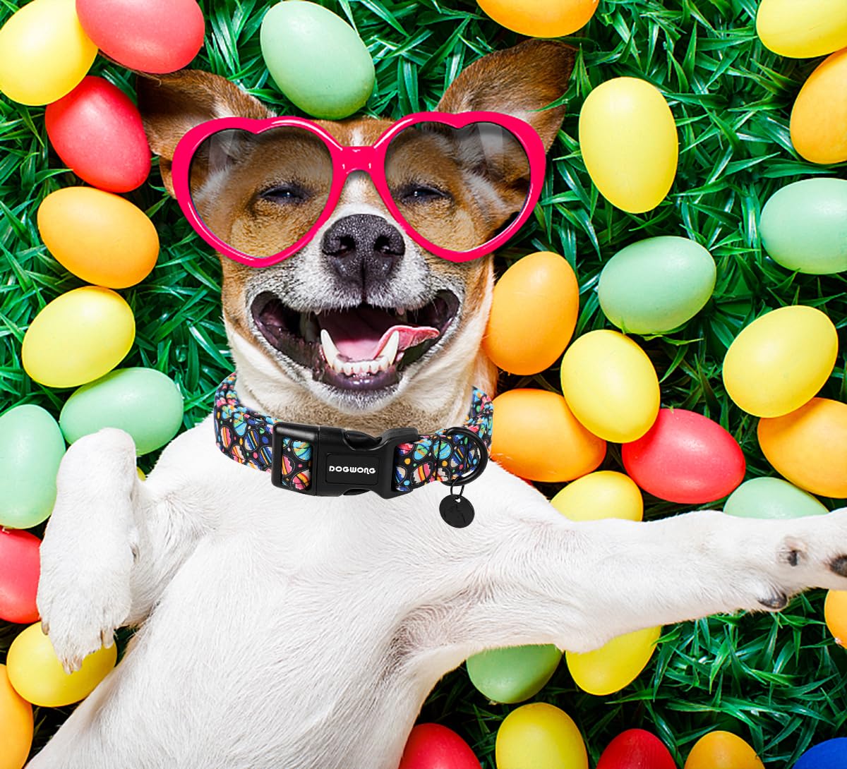 DOGWONG Easter Dog Collar, Black Egg Dog Collar Soft Durable Adjustable Costume Cute Easter Puppy Collar for Small Medium Large Dog