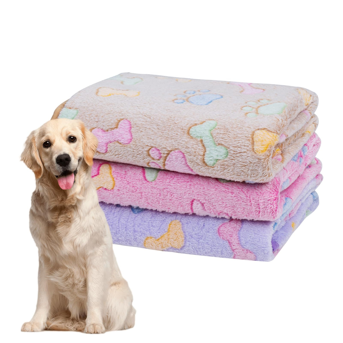 Dono 1 Pack 3 Dog Blankets, Soft Fluffy Fleece Pet Blanket Warm Sleep Mat Paw Print Design Puppy Kitten Throw Blankets Doggy Blanket for Dogs