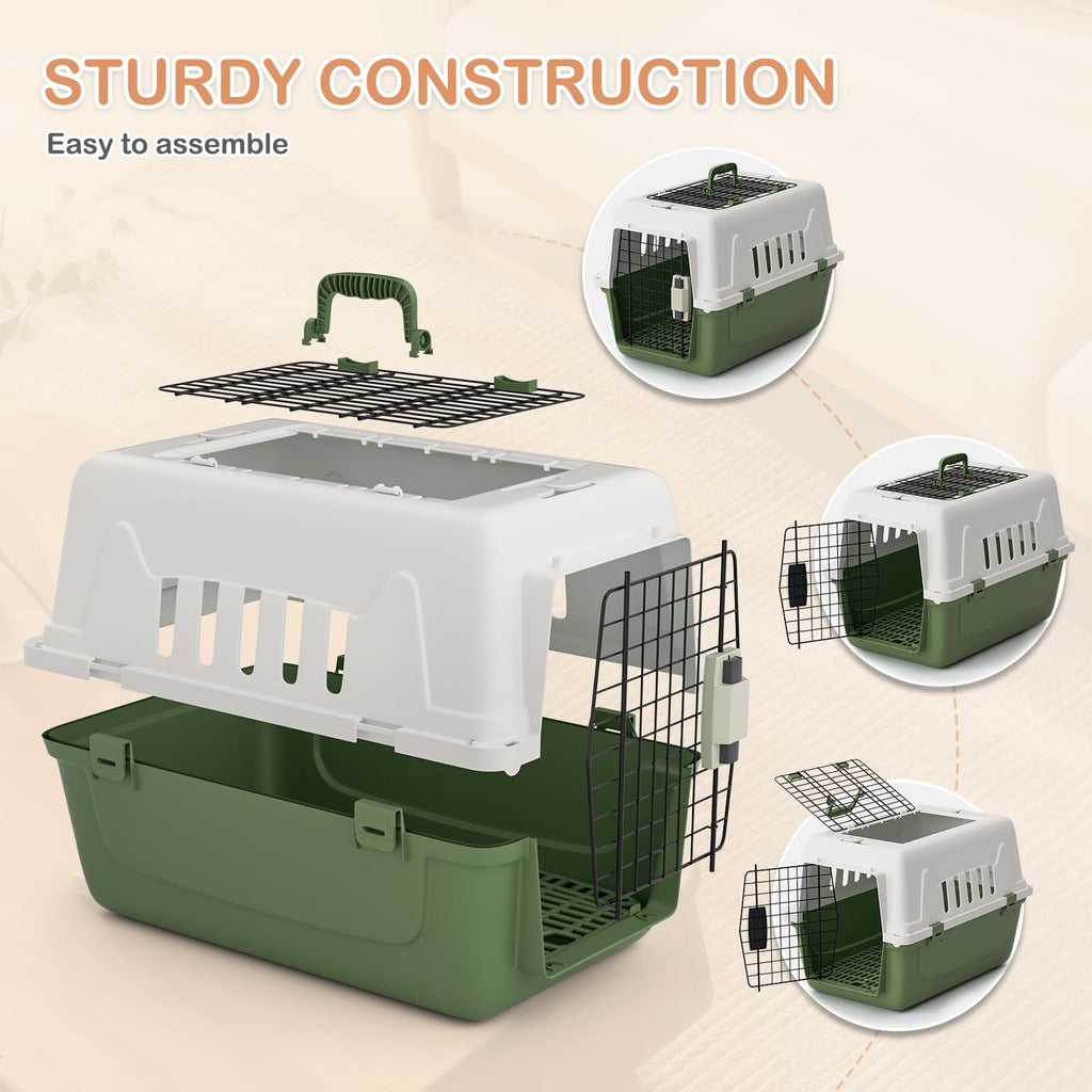 MoNiBloom 22-Inch Dog Crate Plastic 2-Door Top Loading Cat Carrier, Hard-Sided Dog Travel Carrier for Small Dogs and Cats, Ventilation and Security Lock Design for Pets up to 22 lbs (Green)