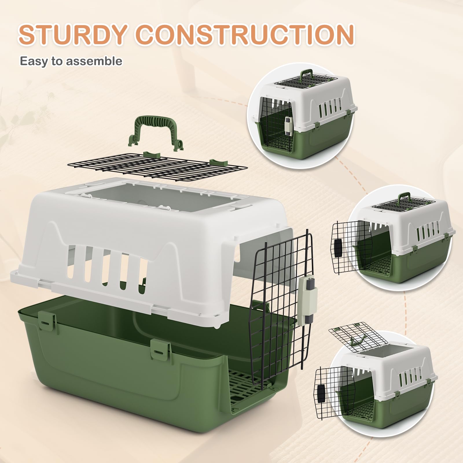 MoNiBloom 22-Inch Dog Crate Plastic 2-Door Top Loading Cat Carrier, Hard-Sided Dog Travel Carrier for Small Dogs and Cats, Ventilation and Security Lock Design for Pets up to 22 lbs (Green)