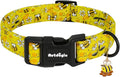 Yellow Dog Collar for Large Dogs, Spring & Summer Theme Large Dog Collars Featuring Bee Pollinating White Flowers Pattern, Adjustable Cotton Collar for Girl Boy Dogs -L
