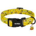 Astdogio Yellow Dog Collar for Small Dogs, Spring & Summer Theme Small Dog Collars Featuring Bee Pollinating White Flowers Pattern, Adjustable Cotton Collar for Girl Boy Dogs -S