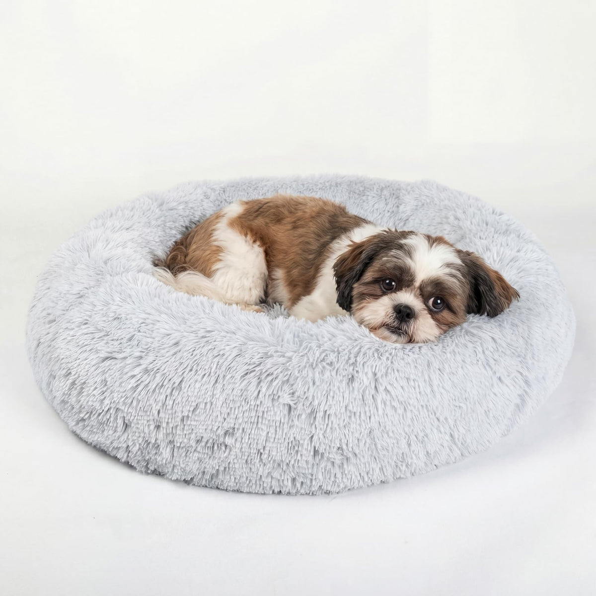nononfish Round Calming Dog Bed,Plush Donut Pet Bed for Small Dogs