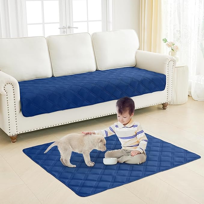 Smiry Waterproof Dog Bed Cover Blanket 52x82, Soft Reversible Pet Blanket, Washable Leakproof Cats Dogs Couch Cover for Sofa, Couch, Furniture, Navy/Blue
