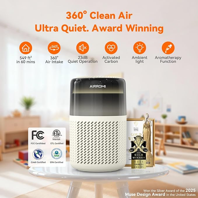AIRROMI HEPA Air Purifier for Bedroom&Home,Pet Air Purifier for Home Pets,Removes Pet Odor,Cat Litter Smell,Dust,Smoke&Allergies,Quiet Room Air Purifier with Scents,360°Air Cleaner,A2005 Pink