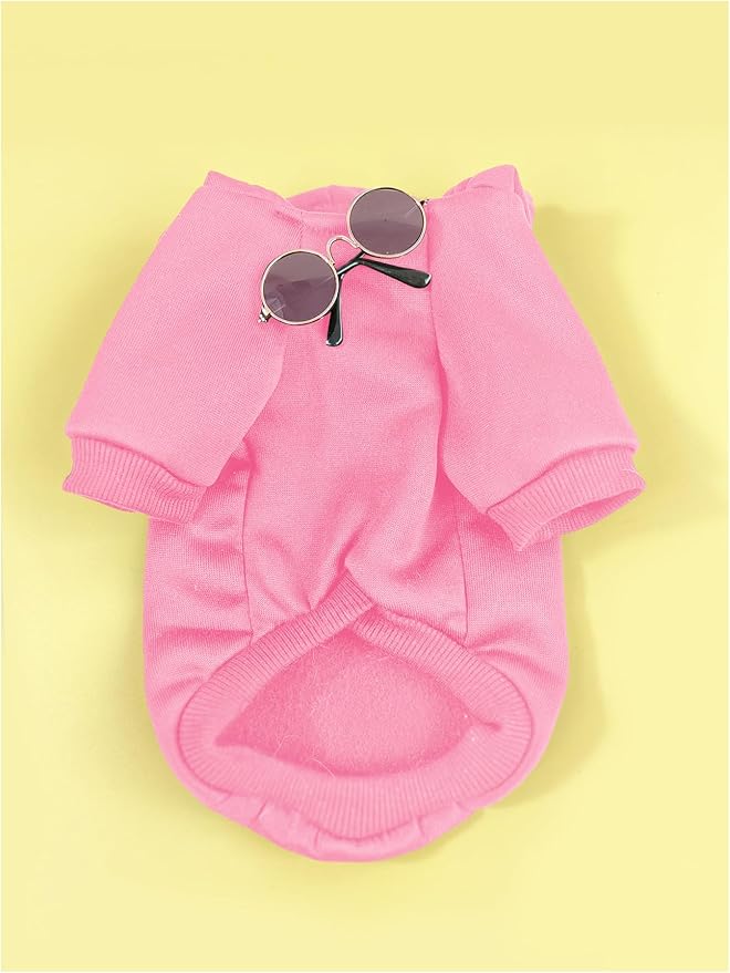 QWINEE 3Pcs Dog Hoodie Cat Apparel Dog Custume Set with Necklace and Sunglasses Pet Clothes for Puppy Small Medium Dogs Cats Light Pink X-Small