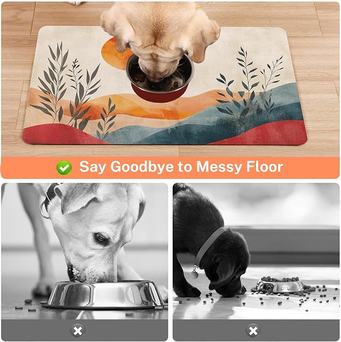 Absorbent Pet Dog Bowl Mat for Food and Water, Pet Cat Food Feeding Mat with Non Slip Rubber Backing, Dog Food Mats for Floors Waterproof, 16"x24"