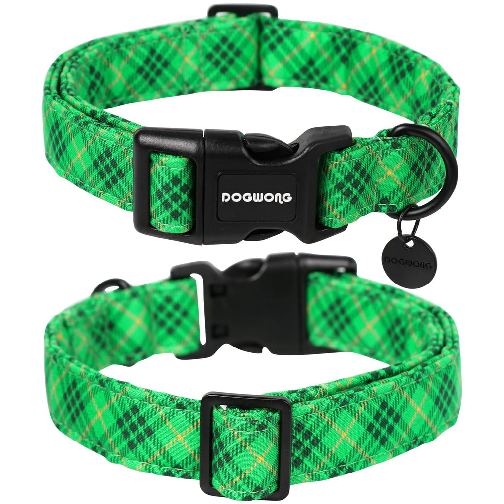 DOGWONG St. Patrick's Day Dog Collar, Green Plaid Dog Collar Soft Durable Adjustable Costume St. Patrick's Day Green Grid Puppy Collar for Small Medium Large Dog
