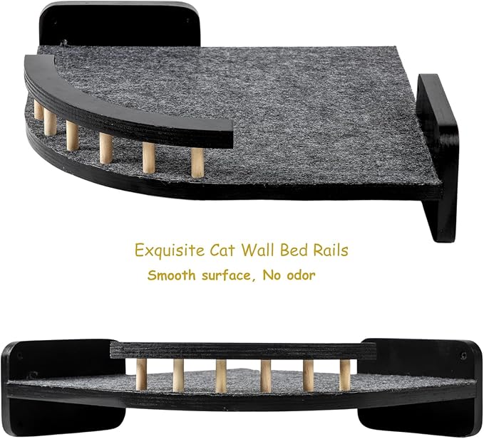 COOLEX Cat Wall Shelves - 3 Steps Scratch Post & Hammock Bed with Plush Cover, Climbing Shelf for Indoor Cats (Black)