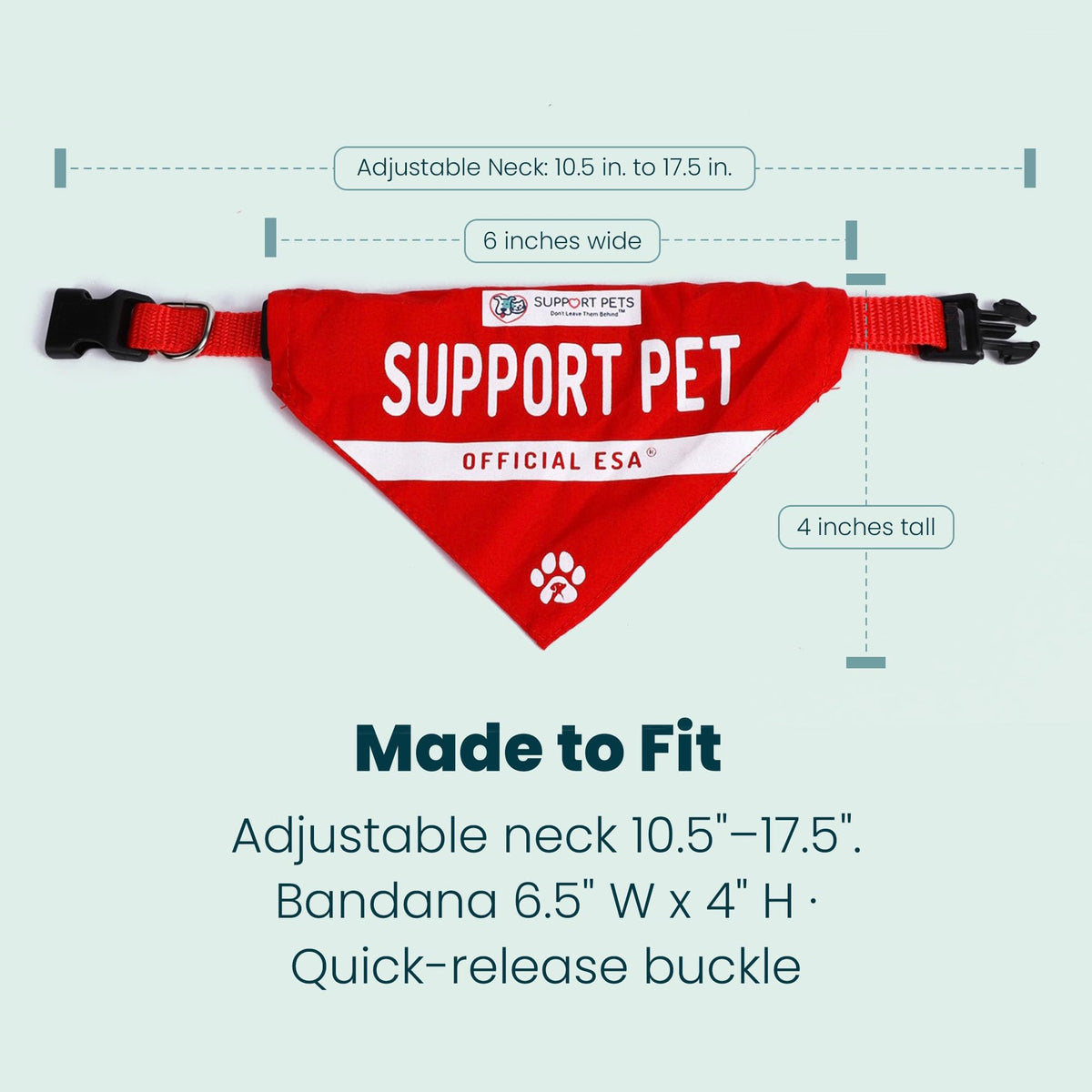 Service Dog Bandana, ESA and PSD Pet Scarf, Reversible Cotton Support Pet Accessories, Emotional Support Dog and Cat Bandana for Small and Medium Pets, Red