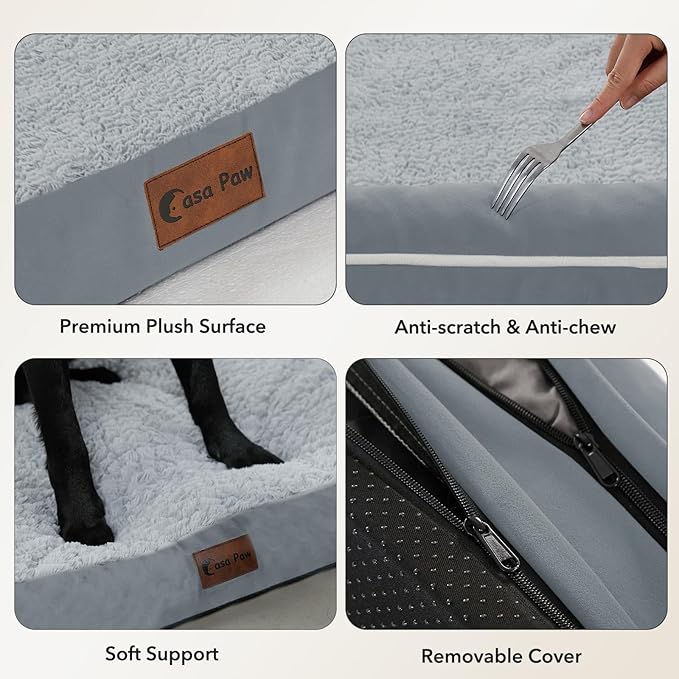 Orthopedic Dog Beds for Extra Large Dogs, Waterproof Egg Crate Foam XL Dog Bed with Sides 41x27Inch, Washable Big Dogs Couch Beds with Removable Cover and Nonskid Bottom, Grey