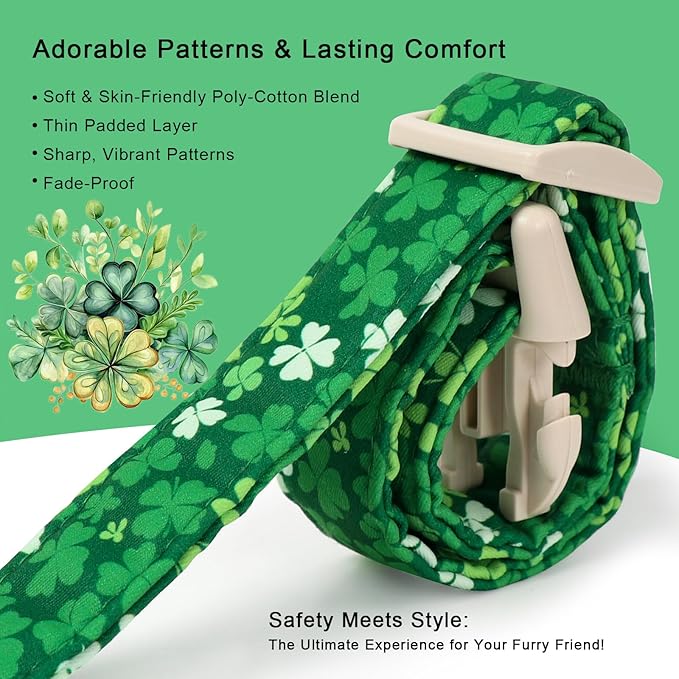 Babole Pet St. Patrick's Day Dog Collar for Large Dogs - Bold Green Lucky Clover Dog Collars, Cute Irish Party Shamrock Puppy Collar, Lightweight Adjustable St. Patricks Day Pet Collars L